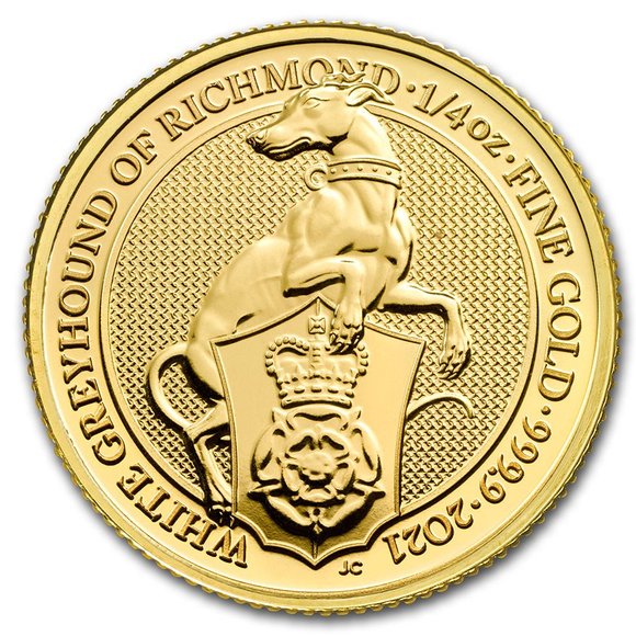 2021 イギリス リッチモンドのホワイトグレイハウンド 25ポンド金貨 1/4オンス 新品未使用