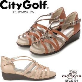シティゴルフ GFL20101 City Golf MADRAS マドラス 本革 かかと付きウェッジサンダル 3E相当 山羊革 ラバーモールドソール 婦人靴 レディース