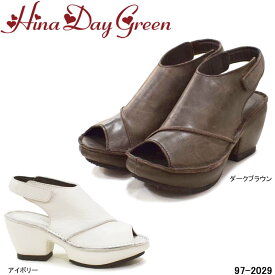 ヒナデイグリーン 29-2029 Hina Day Green オープントゥバックストラップレザーサンダル 3E 日本製 本革 婦人靴 レディース