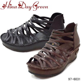 ヒナデイグリーン 6031 Hina Day Green 厚底サンダル ウェッジサンダル ふわふわクッション 3E 日本製 本革 ブラック ダークブラウン 婦人靴 レディース