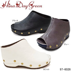 ヒナデイグリーン 6026 Hina Day Green 厚底サボサンダル ウェッジサンダル ふわふわクッション 3E 日本製 本革 ブラック グレー ホワイト 婦人靴 レディース