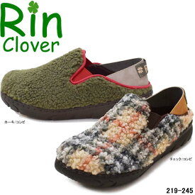 リンクローバー Rin219-245 RinClover ボアスリッポン ゆったり カジュアルシューズ ふわもこ カーキ/コンビ チェック/コンビ 婦人靴 レディース