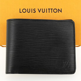 【美品】LOUIS VUITTON ルイヴィトン ポルトフォイユ・ミュルティプル 二つ折財布（小銭入れなし） エピ・レザー ノワール（黒） M60662 RFID（ICチップ入り）【中古】