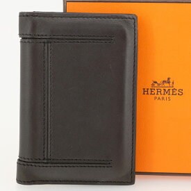 【美品】HERMES エルメス ユークリッド カードケース/名刺入れ ヴォーソンブレロ 灰x黒 X刻印 メンズ 箱付 【中古】