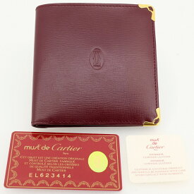 【美品】Cartier カルティエ マストライン マスト ドゥ カルティエ 二つ折り財布（小銭入れあり） レザー ボルドー ゴールド金具 L3000165 【中古】