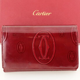 Cartier カルティエ ハッピーバースデー 二つ折り財布（小銭入れあり） ボルドー 本革カーフ エナメル L3000347 ギャランティカード 箱 【中古】