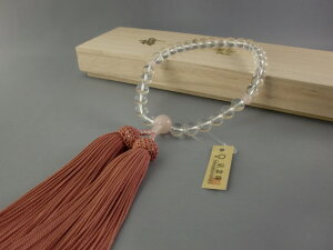 女性用片手数珠【本水晶 紅水晶入り】