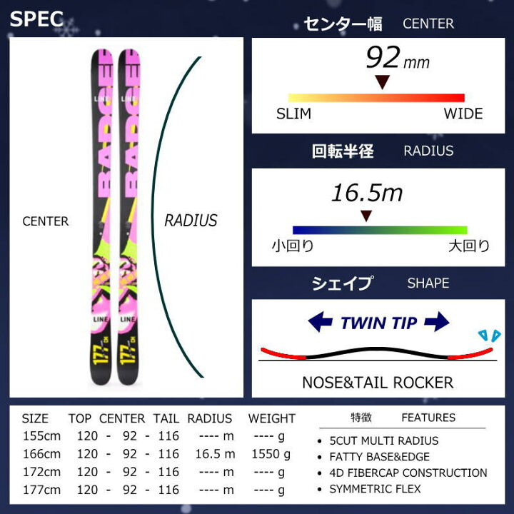 楽天市場】LINE HONEY BADGER[166cm/92mm幅] 24-25 ライン ハニー 