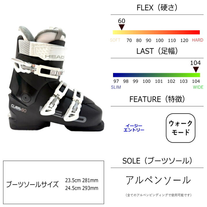 楽天市場】[24.5cm足幅104mm幅]HEAD Ski CUBE 3 60 W ヘッド キューブ 