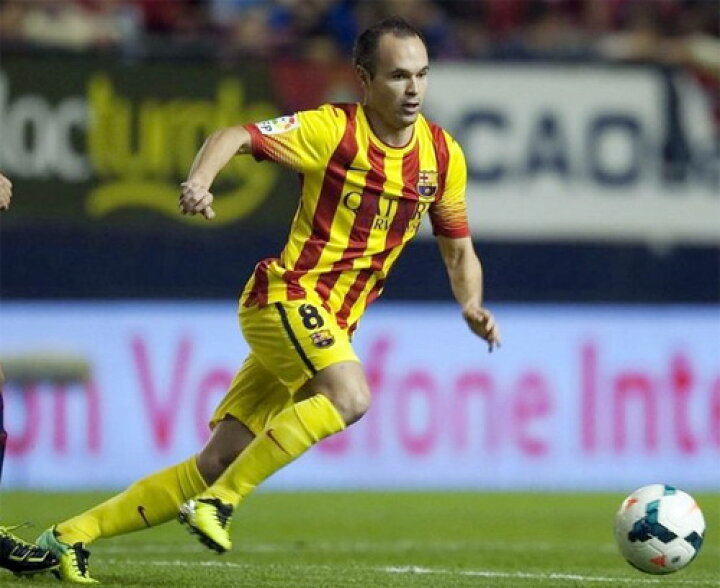 楽天市場】FCバルセロナ 13/14 14/15 アウェイ (黄/赤) #8 A.INIESTA 