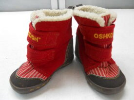 【中古】【あす楽可】◎OSHKOSH/オシュコシュ★☆★キッズブーツ▼12.0cm/EE▼レッド×ブラウン▼ストライプ柄▼ベルクロ▼ボア付き▼