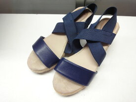 Elle est ceduisante■L(24.5cm程度)■クロス ゴム ストラップ ウェッジヒールサンダル■NAVY/ネイビー/紺■夏らしいデザイン☆カジュアルな一足です◎【中古】