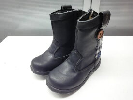 状態良好◎HANG TEN/ハンテン■19.0cm■キッズ サイドジップ ショートブーツ HT 2353■BLACK/GRAY ブラック/グレー■お洒落なチェック柄デザイン☆【中古】