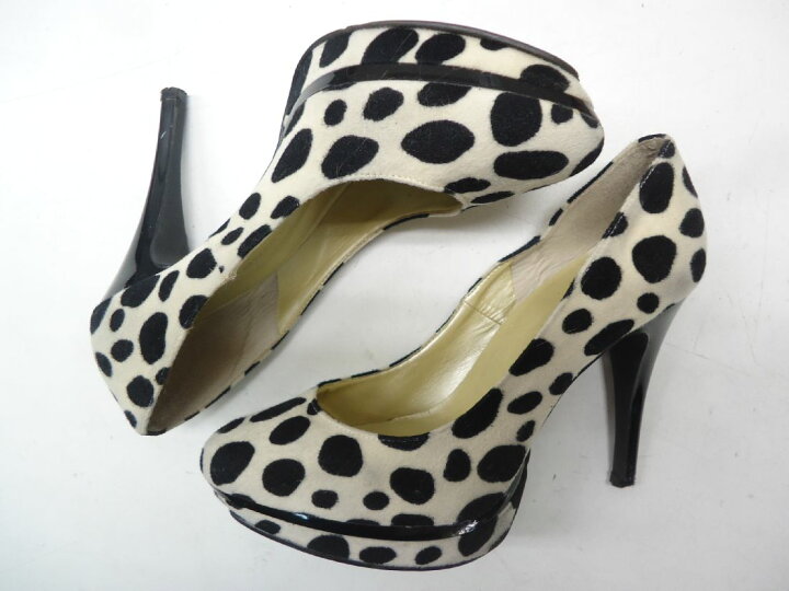 楽天市場 Sugar Sugar シュガーシュガー 22 5cm スエード ダルメシアン柄 パンプス ブラック オフホワイト 高品質の日本製 人気のお洒落なアニマル柄デザイン 中古 Ok リユース シューズ ストア