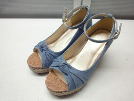 Honeys/ハニーズ■M(23.0cm〜23.5cm)■Cinema club シネマクラブ リボン ジュート オープントゥ パンプス■BLUE/ブルー/青■デニム風デザイン、リボン結びデザイン、ソールのジュートなど、とても夏らしいデザイン☆【中古】