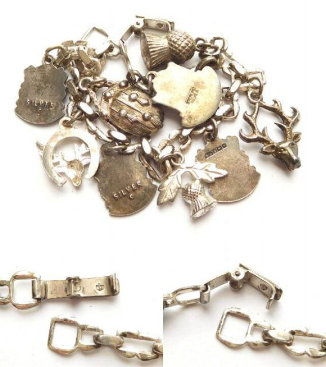 楽天市場 英国 イギリス Wbs工房 紋章 スコティッシュ ケルト ヴィンテージ スコットランド 国花 アザミ シスル 鹿 馬蹄 チャーム ブレスレット M 中古 送料無料 オールドアートアンティーク