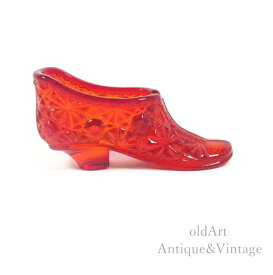 USA製 アメリカ ヴィンテージ 1970年代 Fenton オールド フェントン シューズ 靴 ガラス 置物 オブジェ【Red】【N-20038】