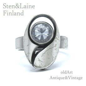 北欧 フィンランド製 1970年代 Sten&Laine デザイナー モダン シルバー製 ロック クリスタル リング 指輪 【15号】【M-15196】【中古】【送料無料】
