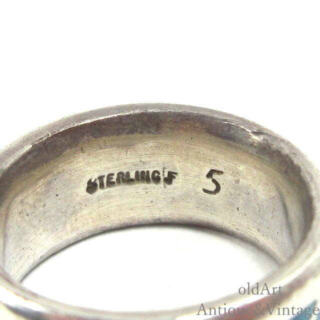 USA製 1980年代 ヴィンテージ ネイティブアメリカン インディアン ターコイズ インレイ STERLING シルバー 銀製 リング  指輪【9.5号】【N-23939】【中古】【送料無料】 | オールドアートアンティーク