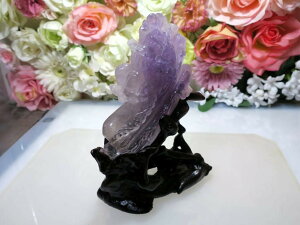 天然アメジスト白菜彫刻置物, 17cm x 13cm x 7cm, パープル