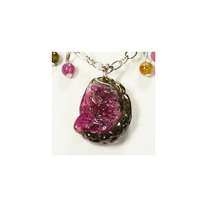 天然石トルマリンネックレス ウォーターメロン 鯉14x19mm  彫刻1点物 パワーストーン 御守り石 風水石 誕生石