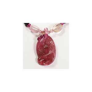 天然石ネックレストルマリン ルベライト 鯉19x30mm  彫刻 1点物 パワーストーン 御守り石 風水石