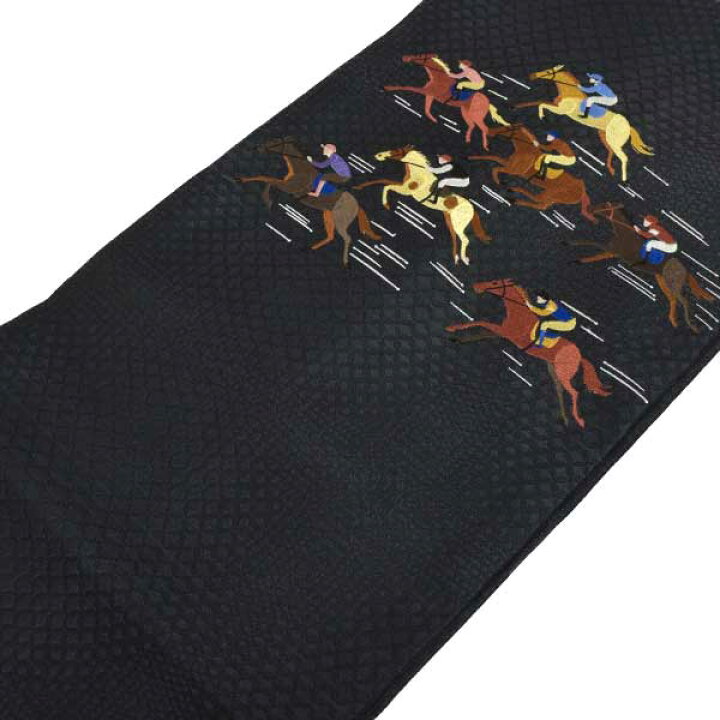 楽天市場】仕立て上がり 九寸 名古屋帯 西陣織 正絹 新品 競馬 黒色 