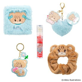 【5点セット：送料無料】ミッコキャラクターズ ラテ ふわふわチーク&リップグロス&ふわふわキーホルダー&ワッペンキーホルダー&シュシュ