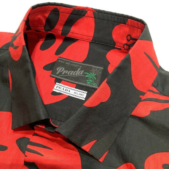 楽天市場】プラダ PRADA ハイビスカスシャツ UCM940 13SS ブラック  