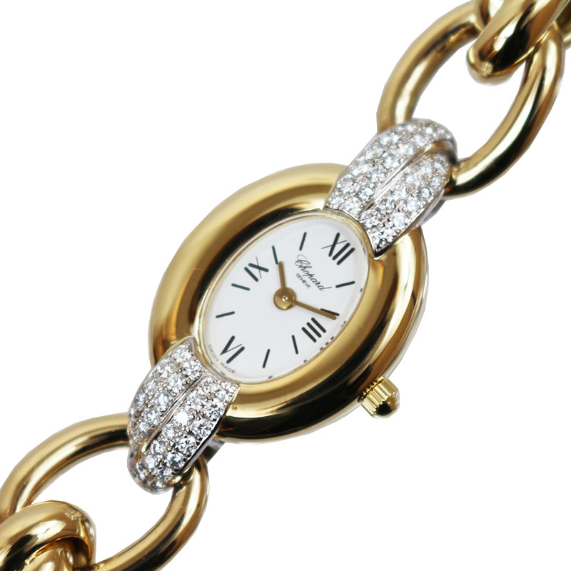 ショパール Chopard オーバル型 ラグダイヤ 10/6495 ホワイト クオーツ レディース 腕時計【中古】