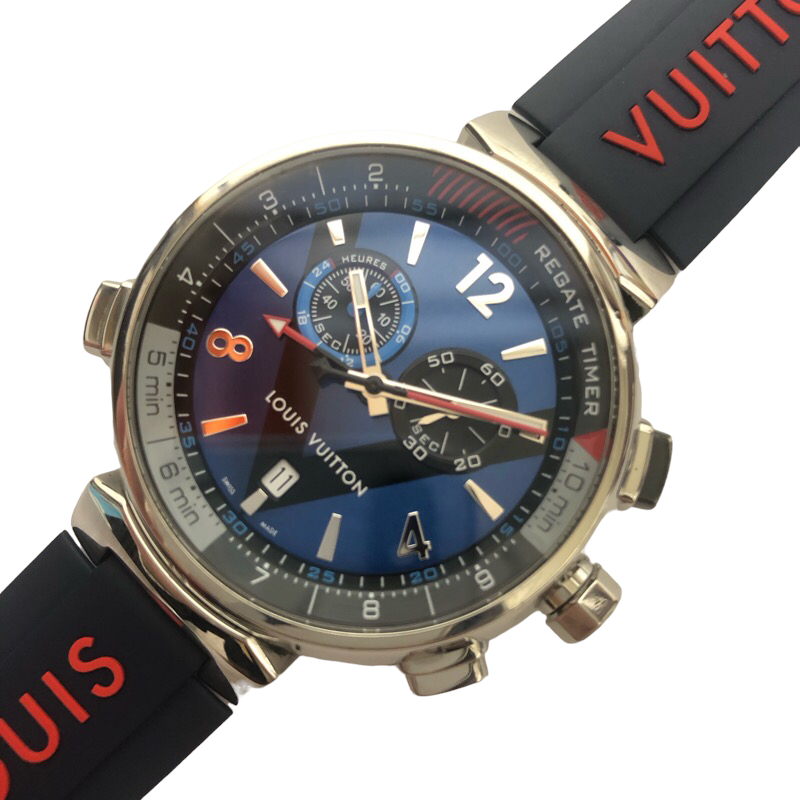 ルイ・ヴィトン　LOUIS　VUITTON　ブルー　クロノグラフ　タンブール　メンズ　腕時計　レガッタ　Q102D
