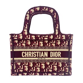クリスチャン・ディオール Christian Dior ブックトート ミニ ボルドー×ライトベージュ オブリークキャンバス レディース ハンドバッグ【中古】