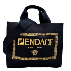 フェンディ FENDI 2WAYトートバッグ FENDI×VERSACE 8BH395 ブラック キャンパス レディース トートバッグ【中古】