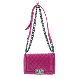 シャネル CHANEL ボーイシャネル20 A67085 18 ピンク シルバー金具 ベロア レディース ショルダーバッグ【中古】