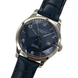 ロンジン LONGINES レコード アリゲーターレザー L2.321.4.96.4 シルバー×ブルー SS/革ベルト レディース 腕時計【中古】