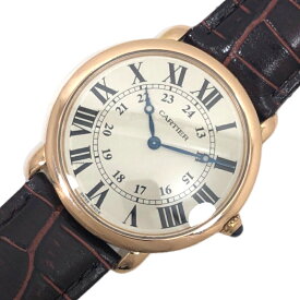 カルティエ Cartier ロンド ルイ カルティエ LM W6800251 シルバー文字盤 K18PG/レザーストラップ(社外) メンズ 腕時計【中古】