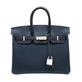 エルメス HERMES バーキン25 トリコロール B刻 ブルードプリュス ブルーインディゴ ブラック シルバー金具 エプソン レディース ハンドバッグ【中古】