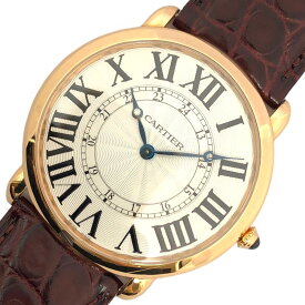 カルティエ Cartier ロンド ルイ カルティエ XL W6801004 ホワイト K18PG/革ベルト 自動巻き メンズ 腕時計【中古】