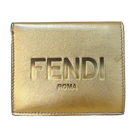 フェンディ FENDI ローマフェンディ ミディアムウォレット 8M0468 ゴールド　ゴールド金具 レザー レディース 二つ折り財布【中古】