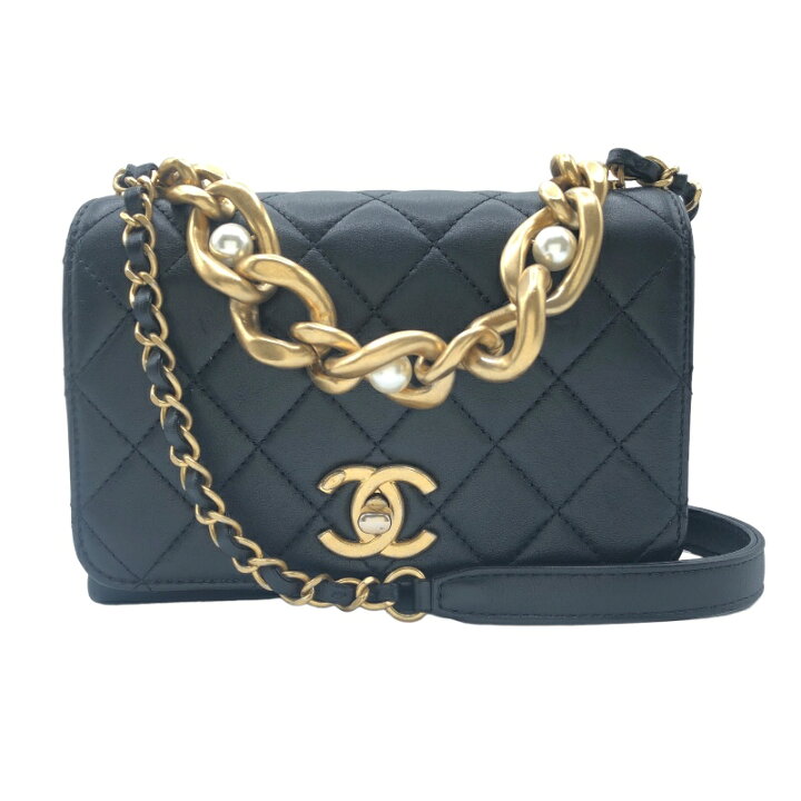 シャネル CHANEL ミニマトラッセチェーンハンドル ブラック ラムスキン  