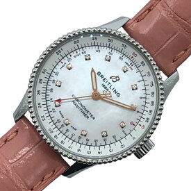 ブライトリング BREITLING ナビタイマー オートマチック 35 ホワイトシェル A17395 ピンク ステレンススチール 自動巻き ユニセックス 腕時計【中古】