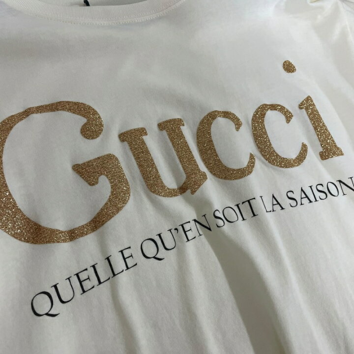 楽天市場】グッチ GUCCI グリッターロゴTシャツ 615044 アイボリー 