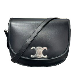 セリーヌ CELINE ミディアムプザストリオンフ 114453 ブラック シルバー金具 サプルナチュラルカーフスキン レディース ショルダーバッグ【中古】