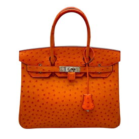 エルメス HERMES バーキン30 □H刻 オレンジ×SV金具 オーストリッチ レディース ハンドバッグ【中古】