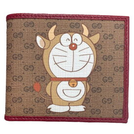 グッチ GUCCI マイクロGGスプリーム二つ折り財布ドラえもんコラボ 654498 マイクロGGスプリーム メンズ 二つ折り財布【中古】