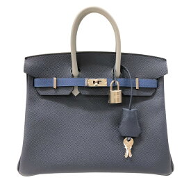 エルメス HERMES バーキン25 トリコロール K刻 ブルーアビス・グリパンタン・ブルータイ シルバー金具 エプソン ハンドバッグ【中古】