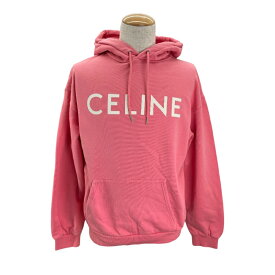 セリーヌ CELINE ロゴプリントルーズフーディーパーカー 2Y321670Q ピンク コットン メンズ パーカー【中古】