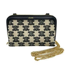 セリーヌ CELINE チェーンクラッチ 10E382 ブラック×GD金具 トリオンフ テキスタイル レディース ショルダーバッグ【中古】