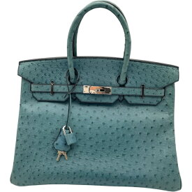 エルメス HERMES バーキン35 □D刻 ブルーロイ SV金具 オーストリッチ レディース ハンドバッグ【中古】