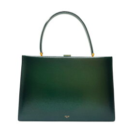 セリーヌ CELINE クラスプミディアム 180923ASE31ER グリーン ゴールド金具 ボックスカーフ レディース ハンドバッグ【中古】